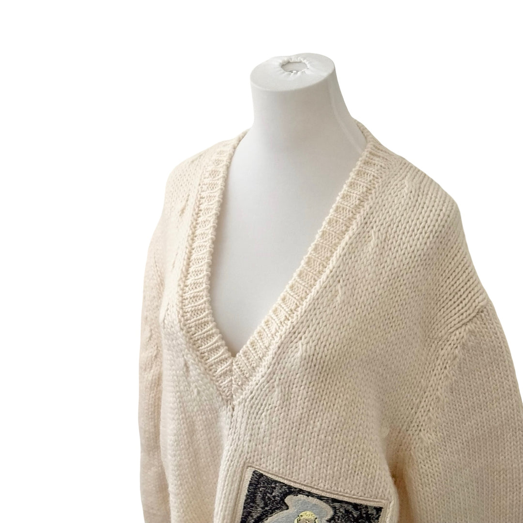 Dior White V Neck Wool Sweater#L