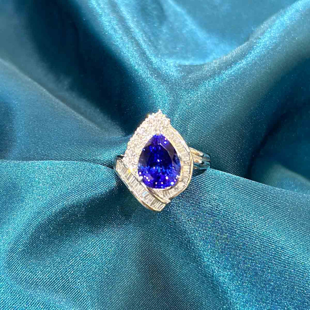 Natural Tanzanite White Diamond Ring D7.09CT d1.18CT,PT