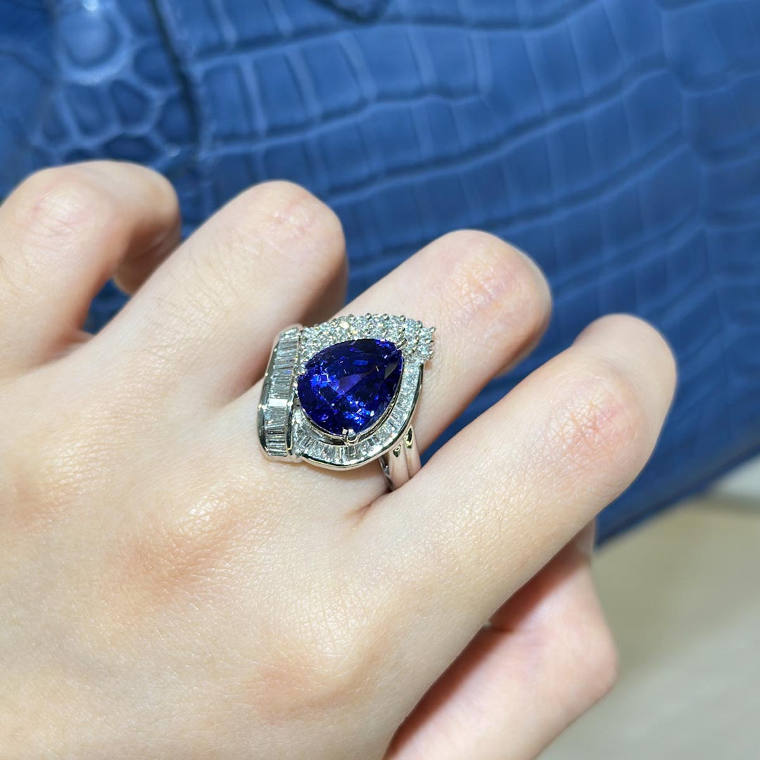 Natural Tanzanite White Diamond Ring D7.09CT d1.18CT,PT