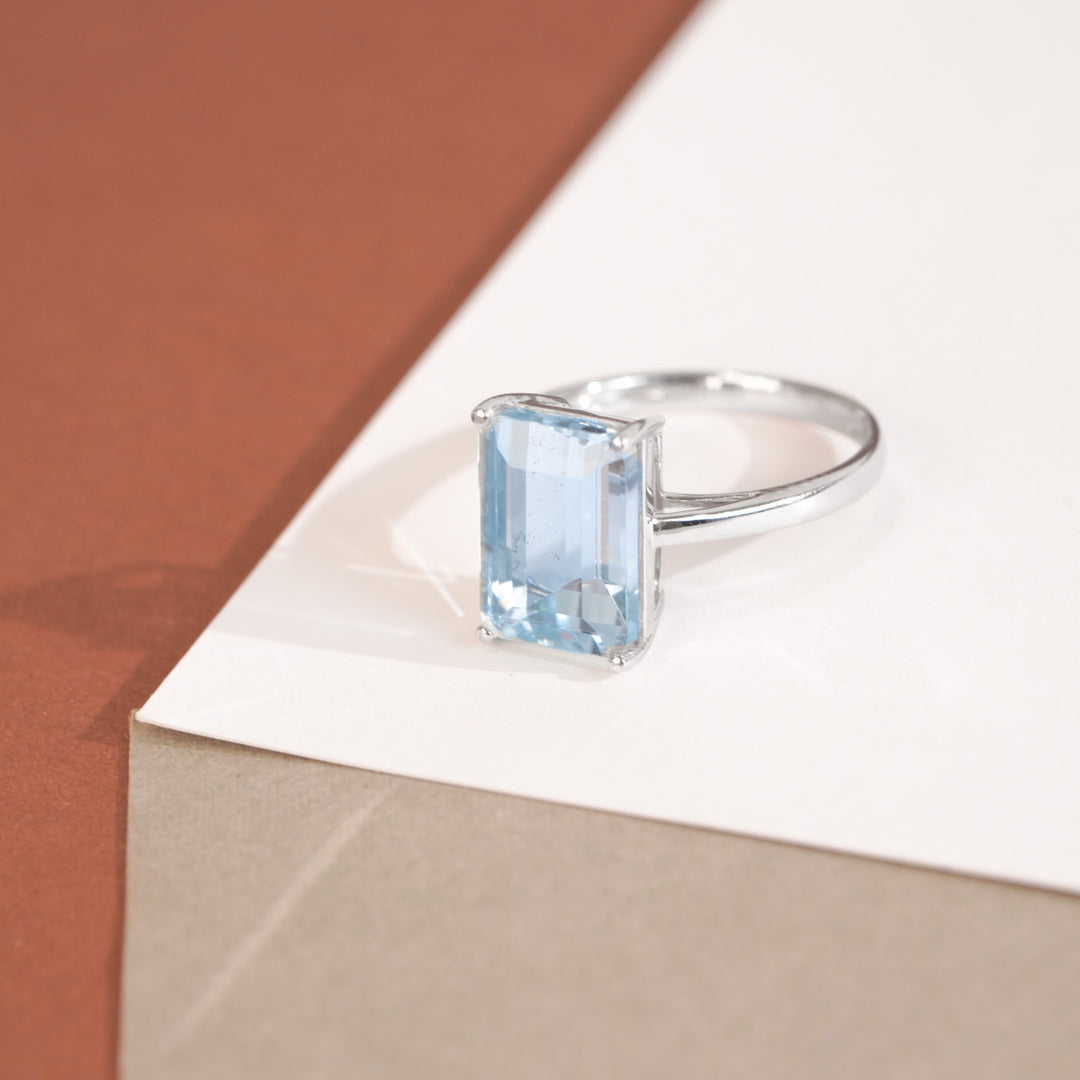 Natural Aquamarine Stone Ring 3.55ct 18k Gold