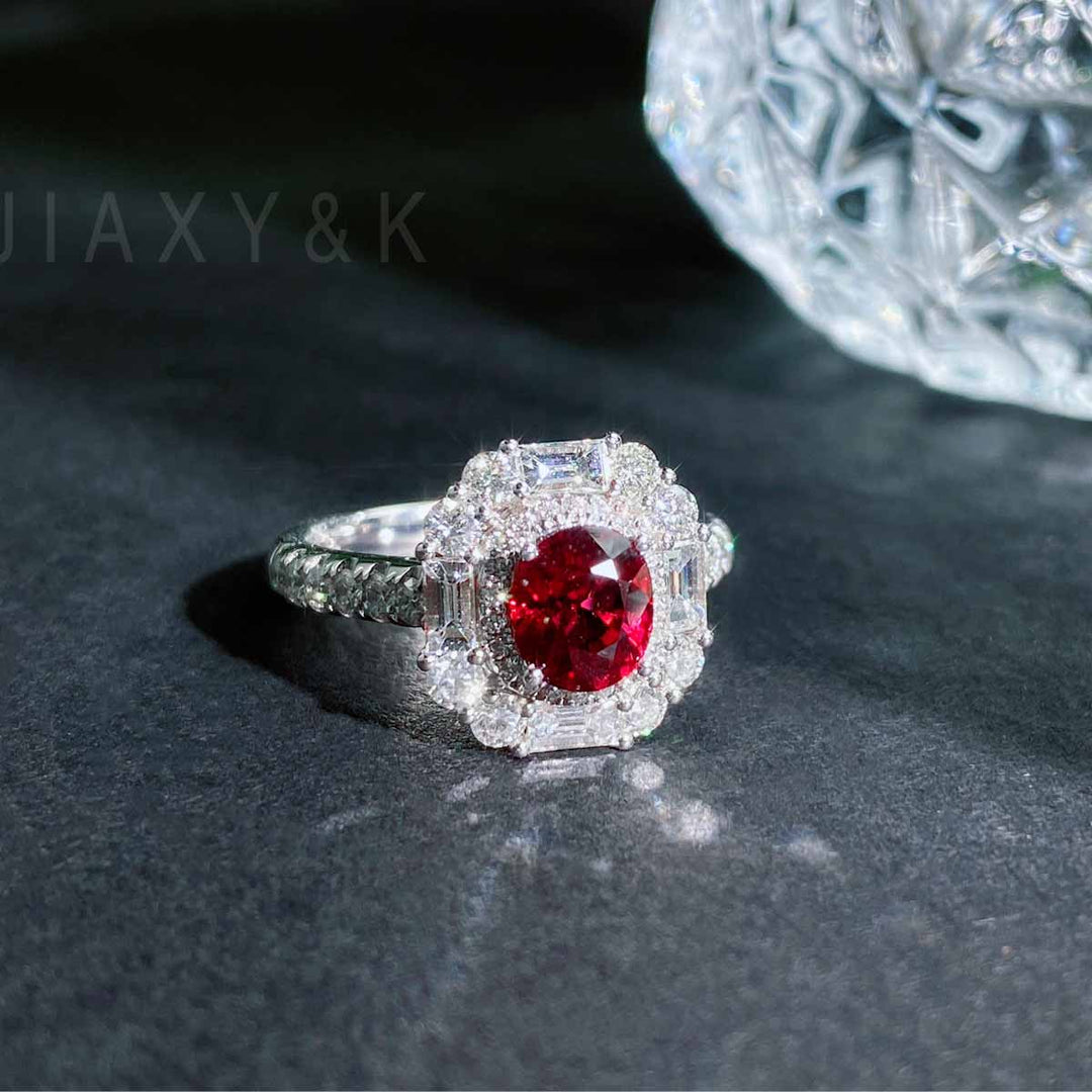 No Heat Natural Pigeon Blood Ruby Diamond Ring D:1.43ct d:1.275ct – 18K Gold Unheated