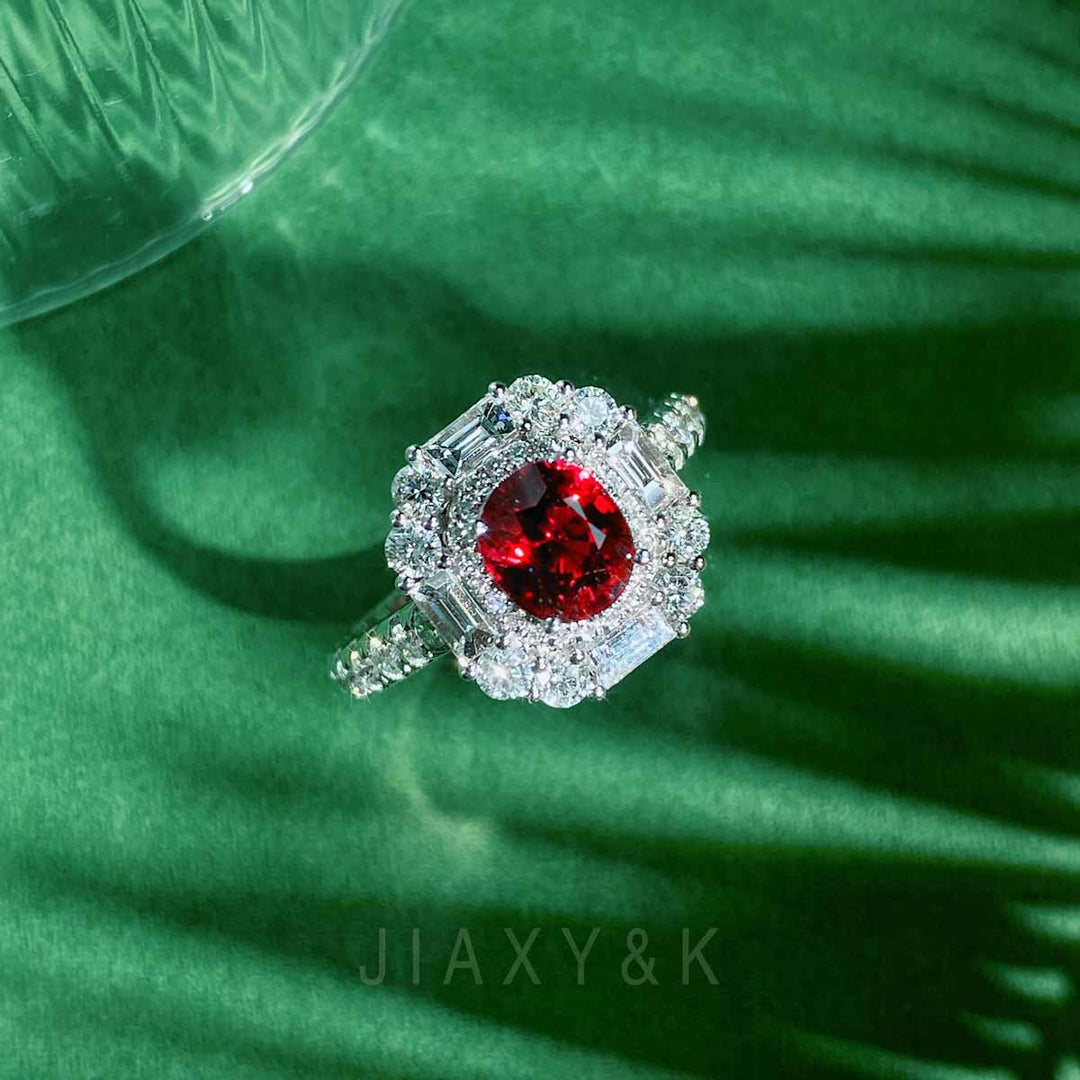 No Heat Natural Pigeon Blood Ruby Diamond Ring D:1.43ct d:1.275ct – 18K Gold Unheated