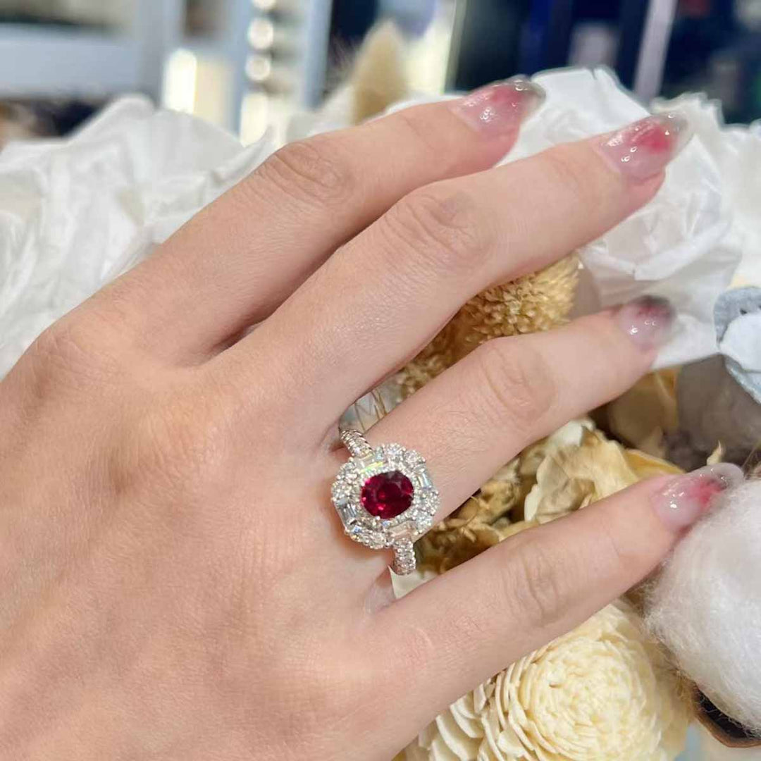 No Heat Natural Pigeon Blood Ruby Diamond Ring D:1.43ct d:1.275ct – 18K Gold Unheated