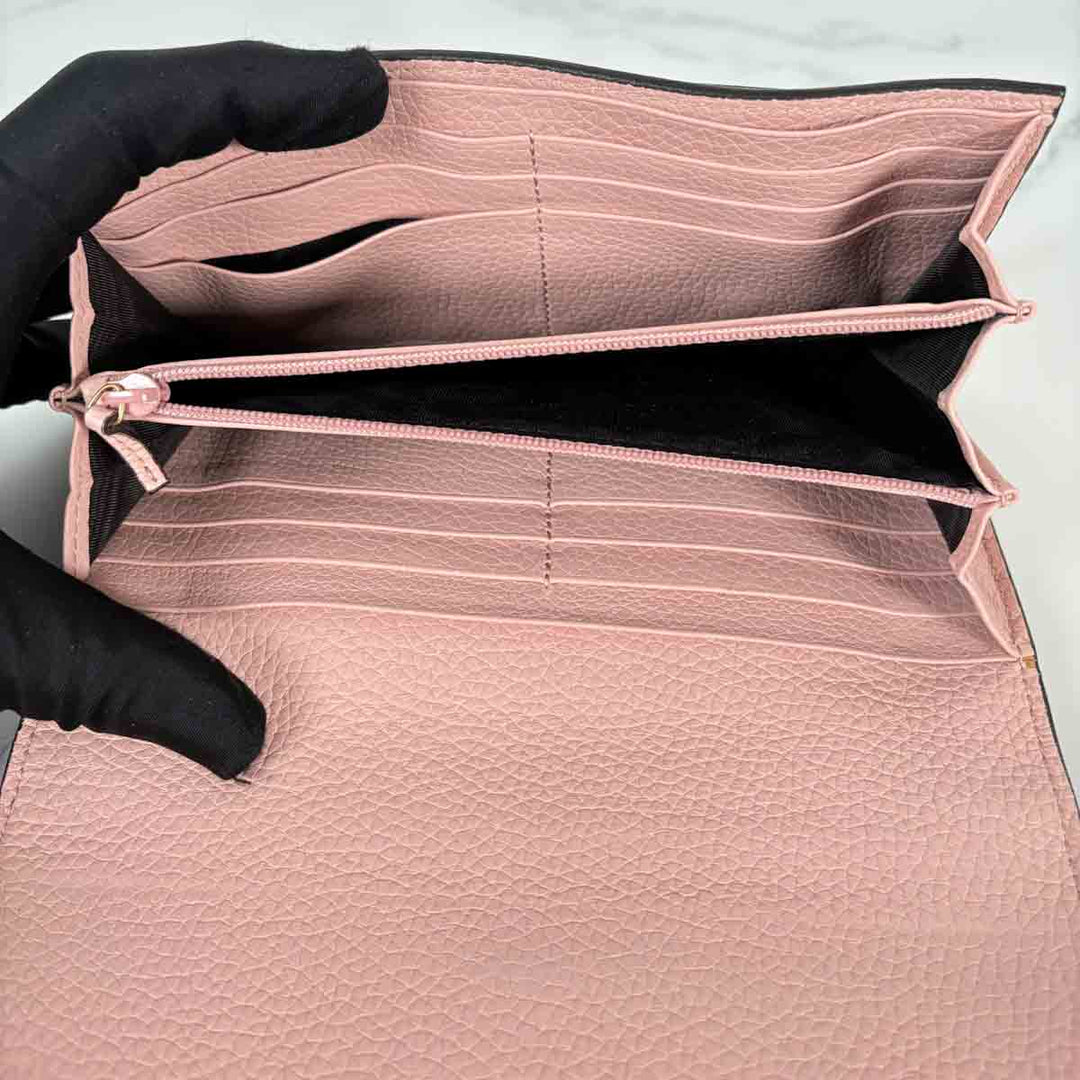 Gucci Pink Long Wallet Calfskin