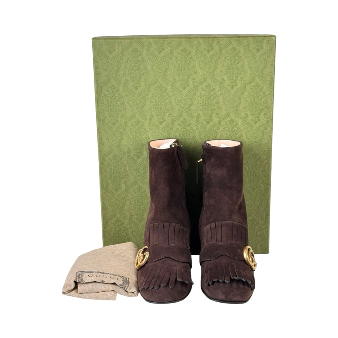 Gucci Brown GG Marmont Ankle Boots #36.5