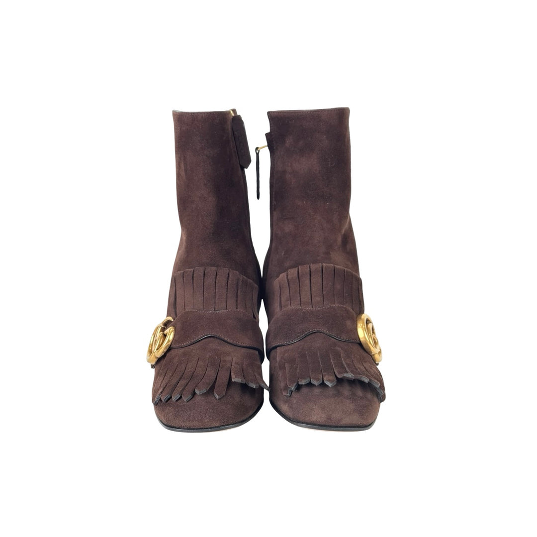 Gucci Brown GG Marmont Ankle Boots #36.5