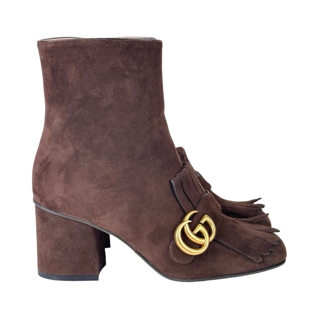 Gucci Brown GG Marmont Ankle Boots #36.5