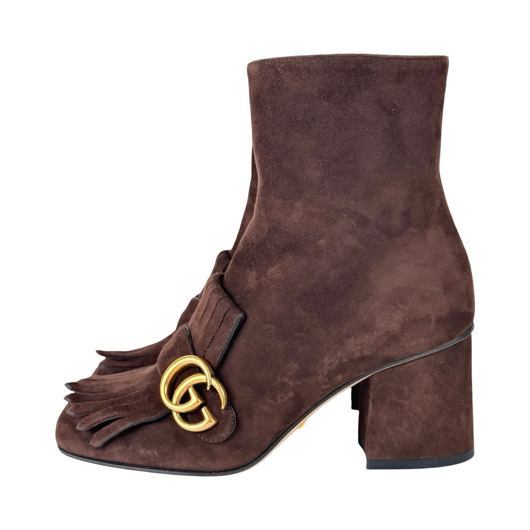 Gucci Brown GG Marmont Ankle Boots #36.5
