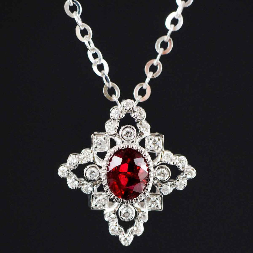 Natural Pigeon Blood Ruby Stone Necklace 0.47ct Diamond 0.1ct,18K Gold