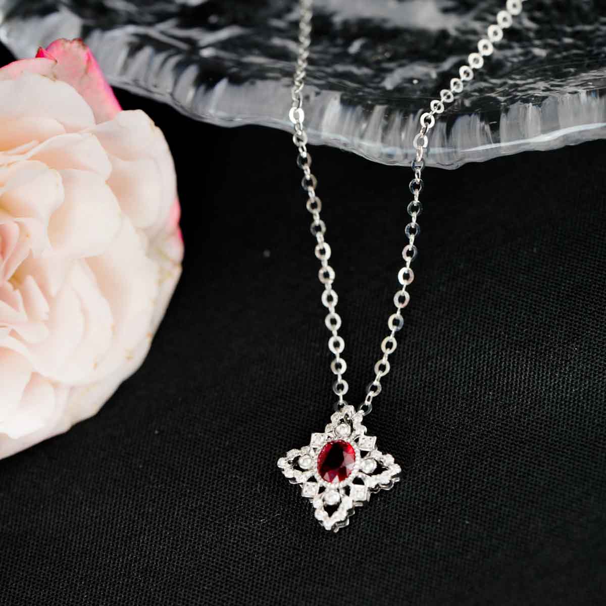Natural Pigeon Blood Ruby Stone Necklace 0.47ct Diamond 0.1ct,18K Gold ...