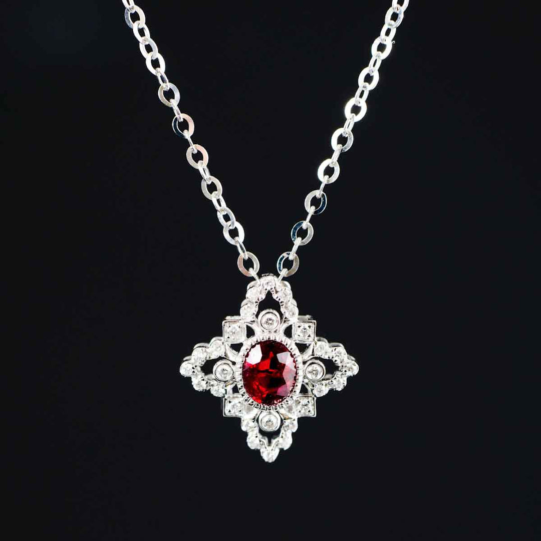 Natural Pigeon Blood Ruby Stone Necklace 0.47ct Diamond 0.1ct,18K Gold