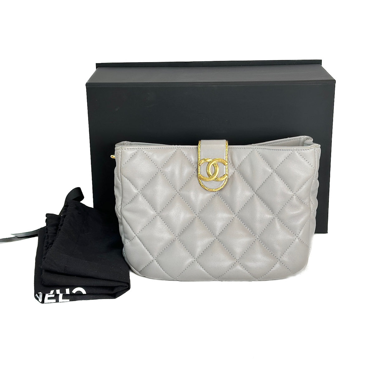 Chanel Hobo Chain Bag Lambskin Grey