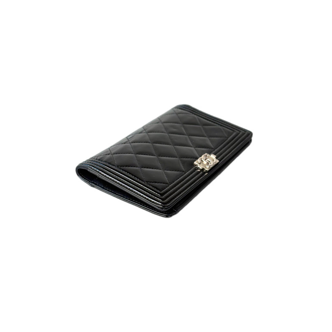 Chanel Boy Long Wallet Black Patent