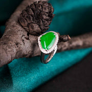 Natural Green Jade Triangle Ring 10.5*7.7mm, 18K Gold