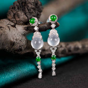 Burma Natural White Jade Cabochon Earrings 6.4*6.6mm, 18K Gold
