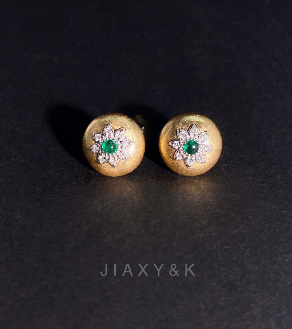 Round Emerald Ear Studs