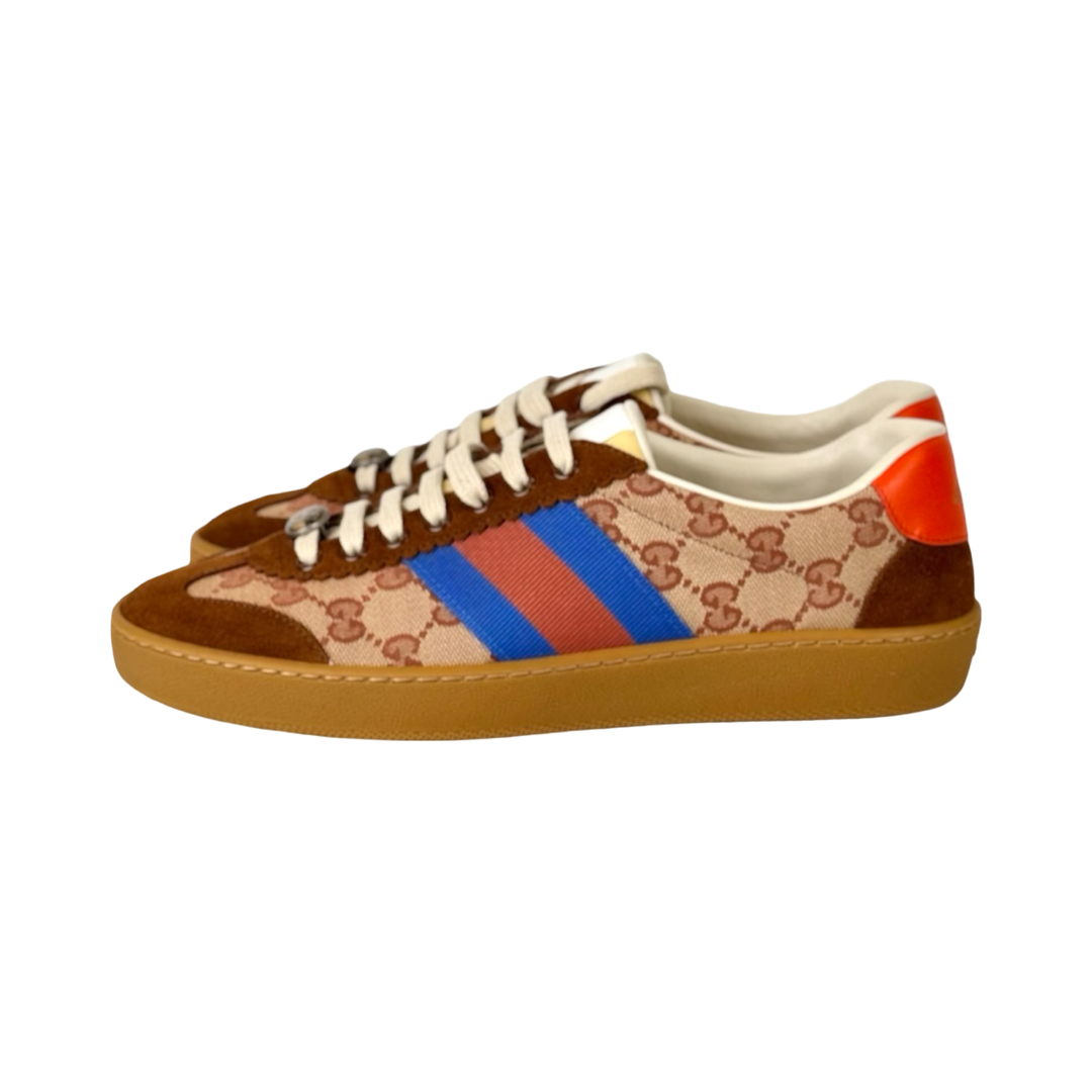 Gucci G74 Tricolor GG Canvas and Suede Web Low Top Sneakers #USM6.5