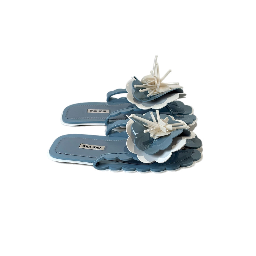 Miumiu Blue Sandle With Flower Design Size #36