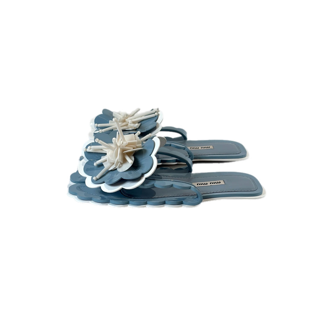 Miumiu Blue Sandle With Flower Design Size #36