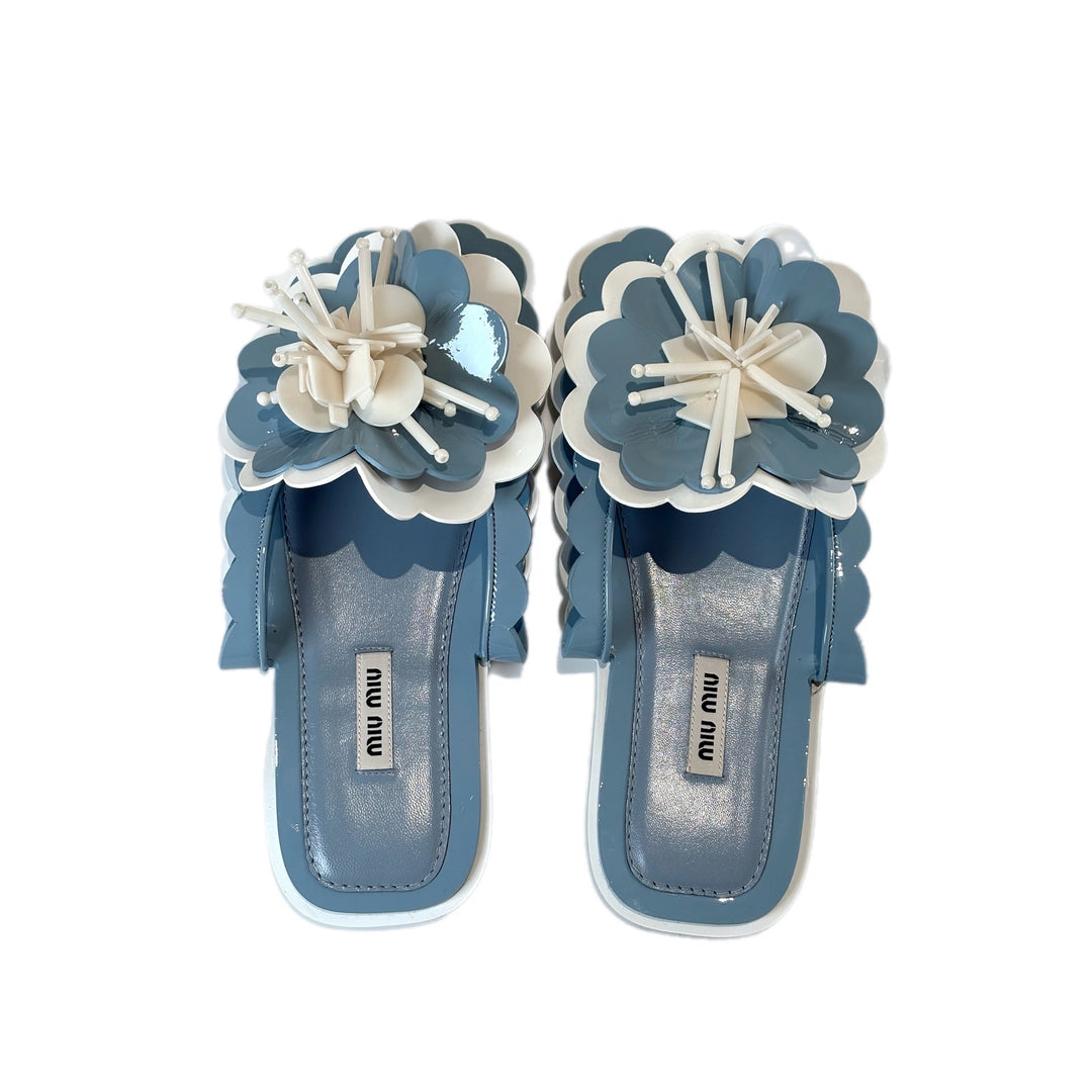 Miumiu Blue Sandle With Flower Design Size #36