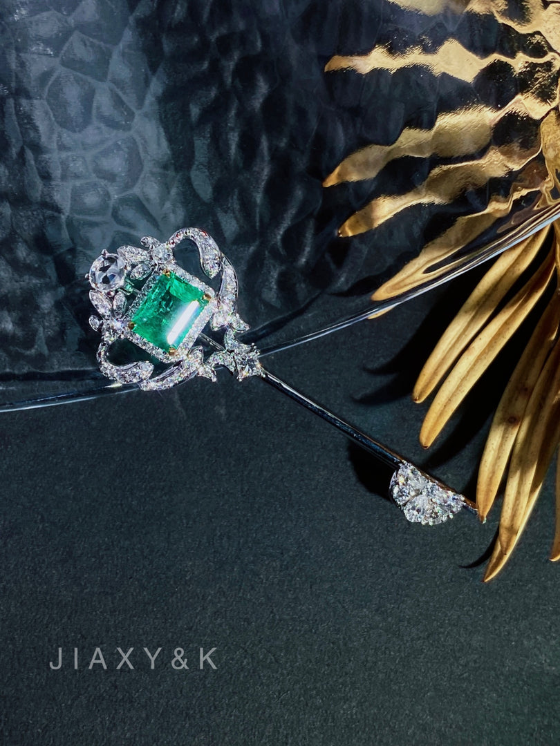 Emerald and Diamond Key Brooch / Pendant