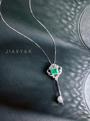 Emerald and Diamond Key Brooch / Pendant - Jiaxyk