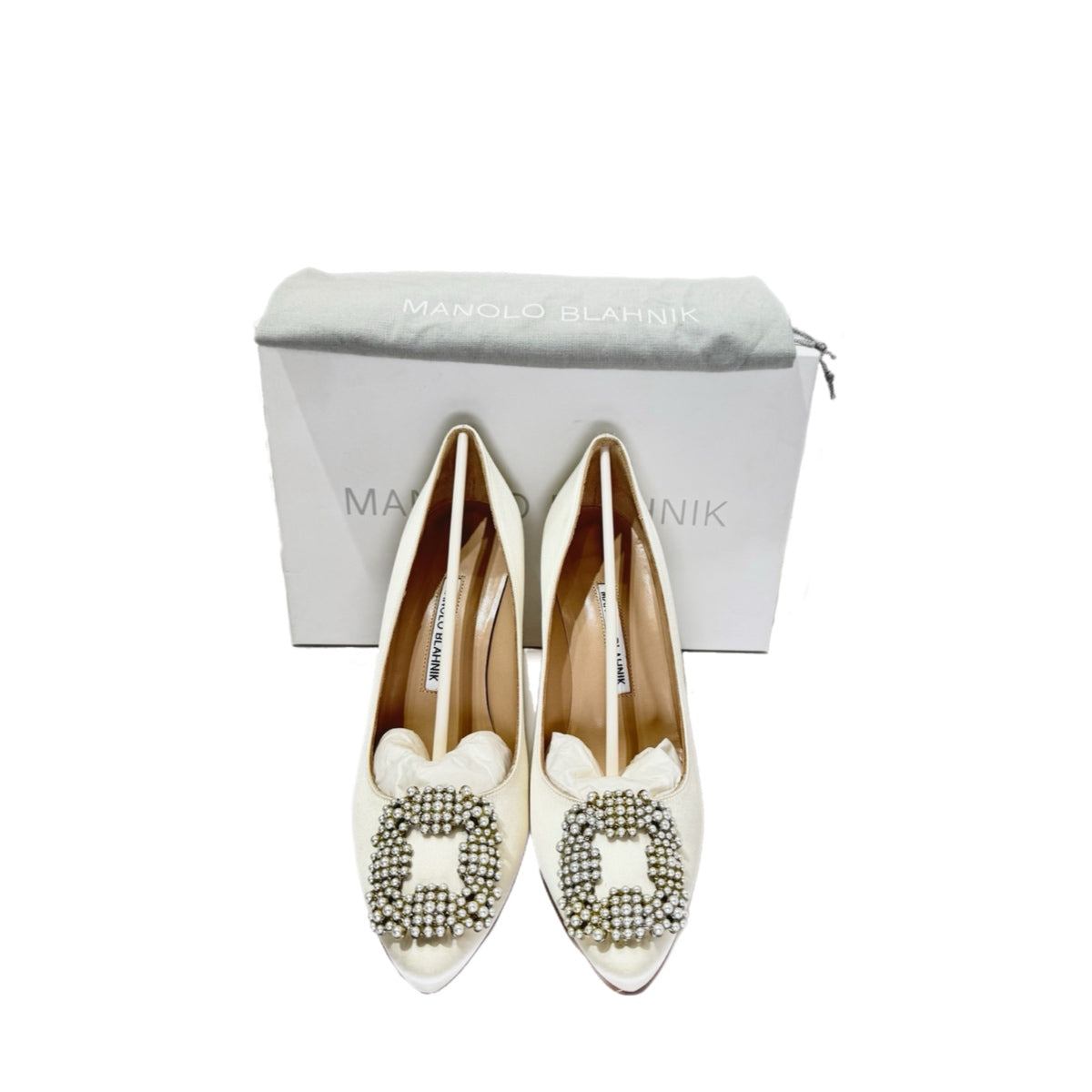 Manolo Blahnik Hangisi Buckle Pumps White #38