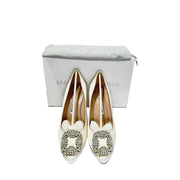 Manolo Blahnik Hangisi Buckle Pumps White #38 - Jiaxyk