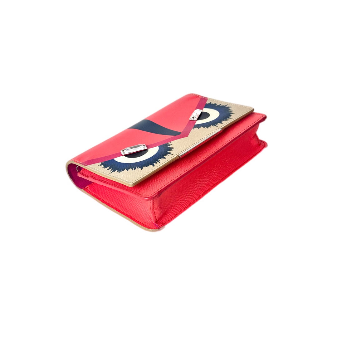 Fendi Vitello Elite Crystal Eye Monster Continental Wallet On Chain  Bag