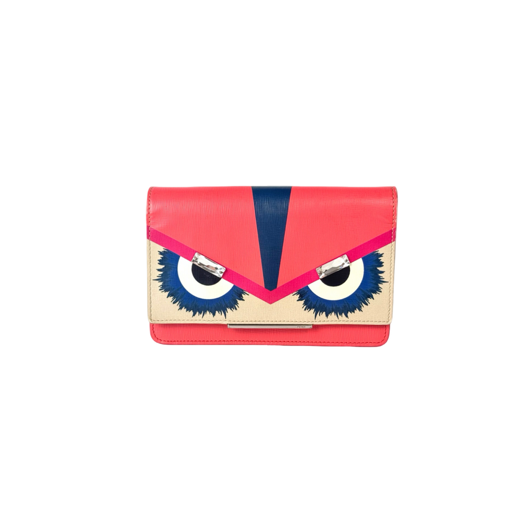 Fendi Vitello Elite Crystal Eye Monster Continental Wallet On Chain  Bag