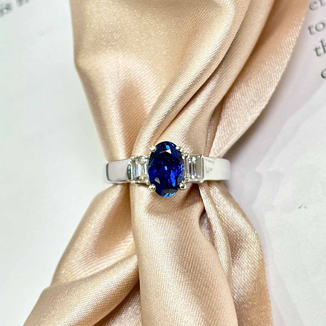 Natural Blue Sapphire Ring D1.73 d0.42ct PT, Sri Lanka GRS Royal Blue NO HEAT