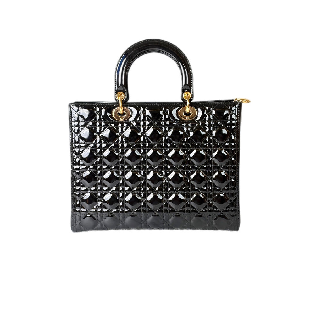 Dior Lady Large Patent Leather Black Bag