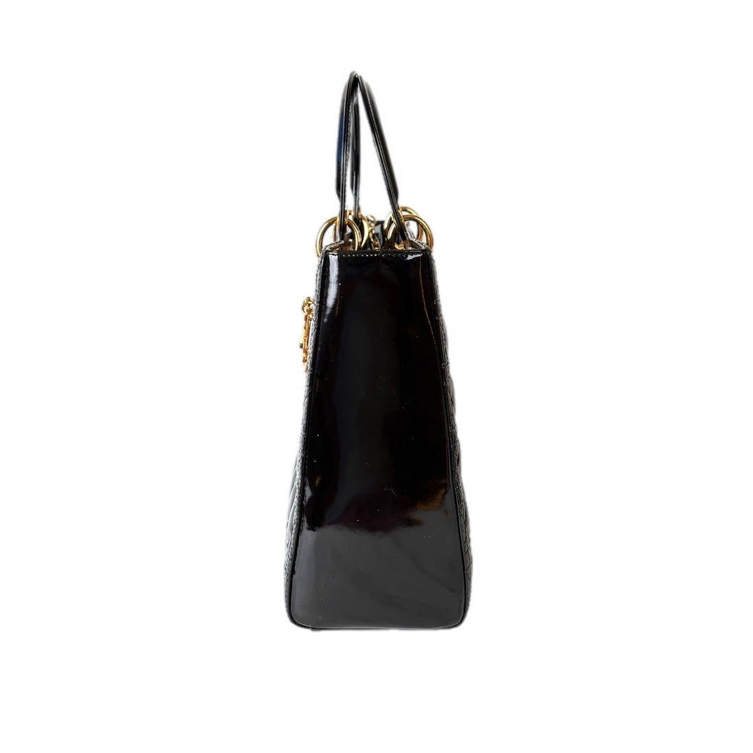 Dior Lady Large Patent Leather Black Bag