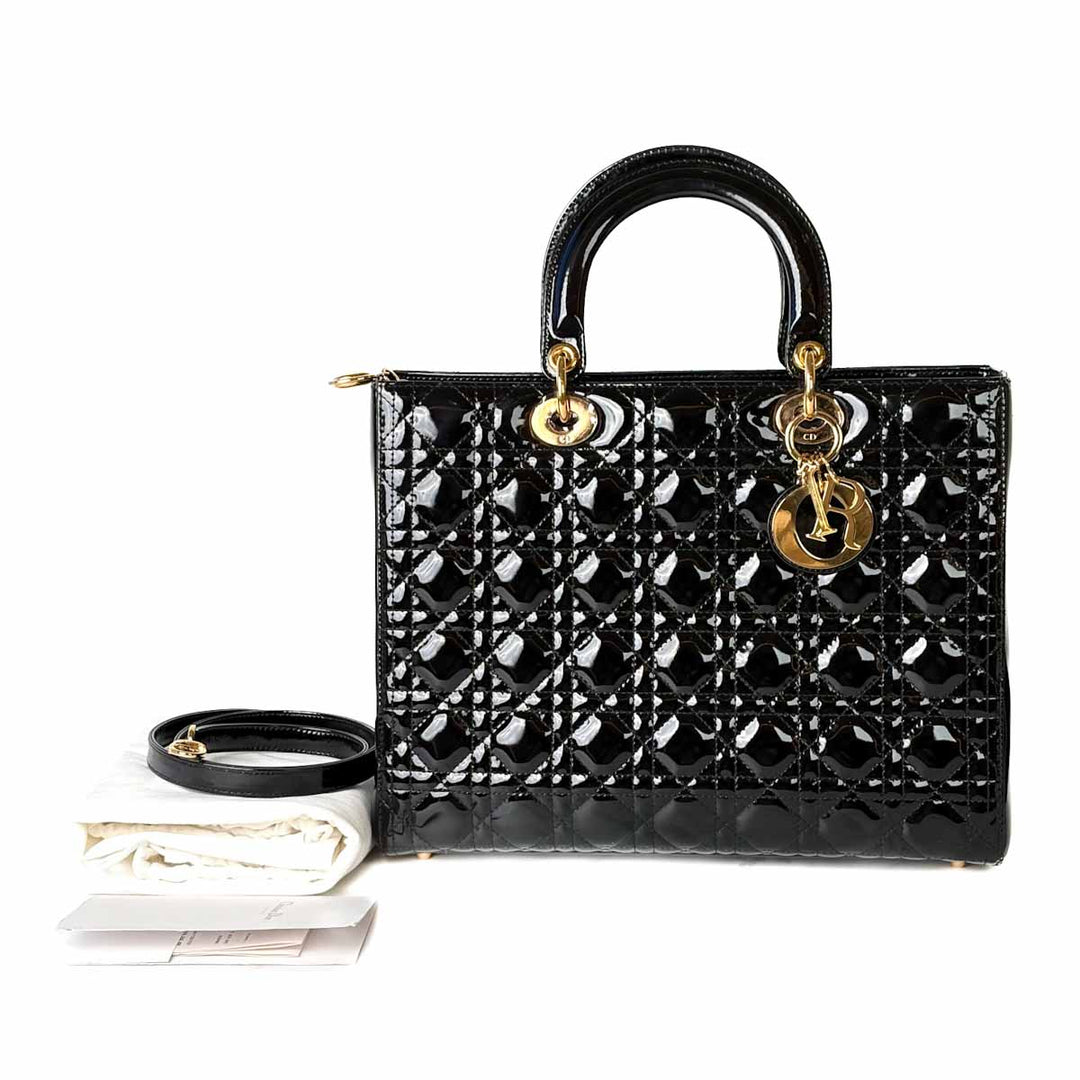 Dior Lady Large Patent Leather Black Bag