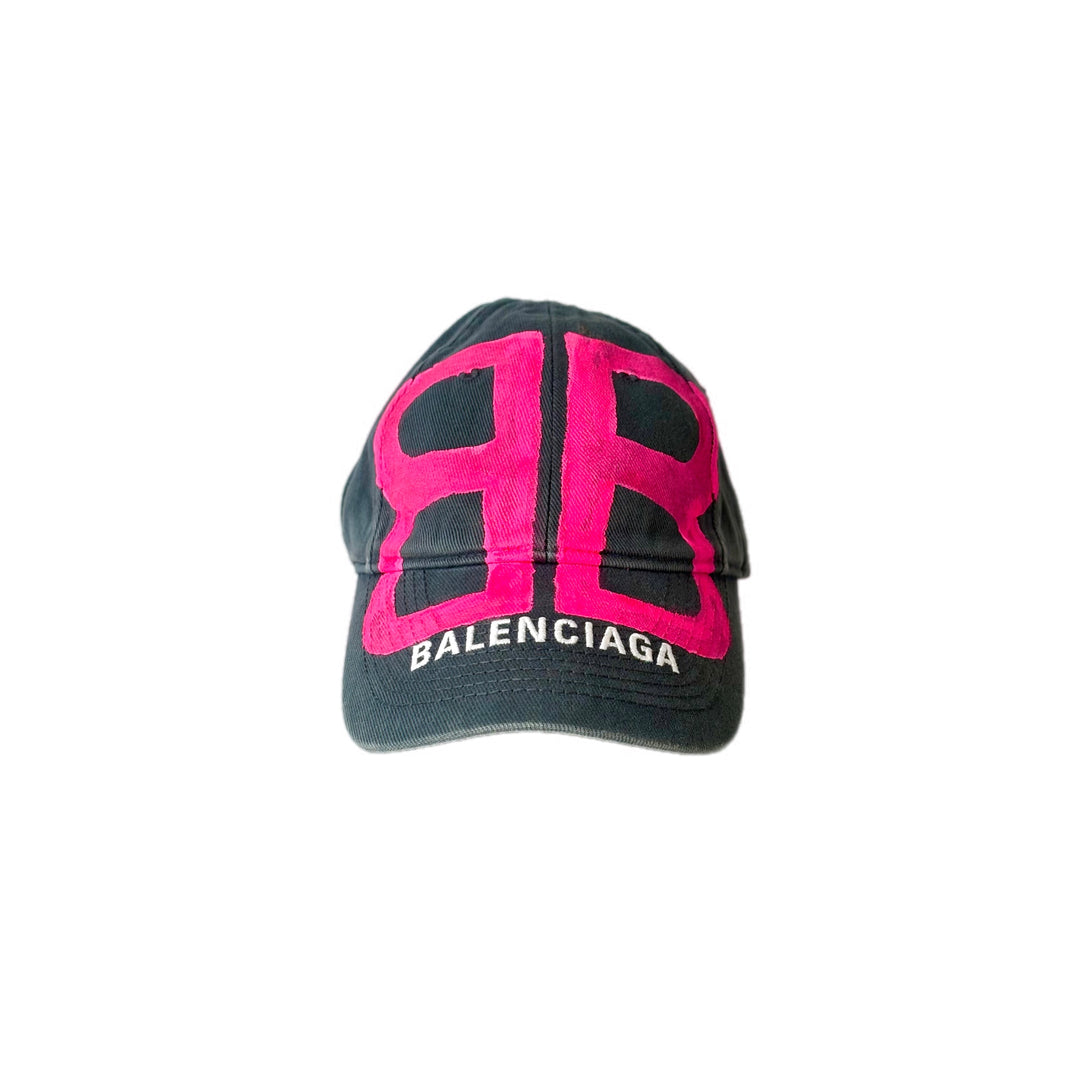 Balenciaga Cap Grey With Pink Paint Logo Small 55cm