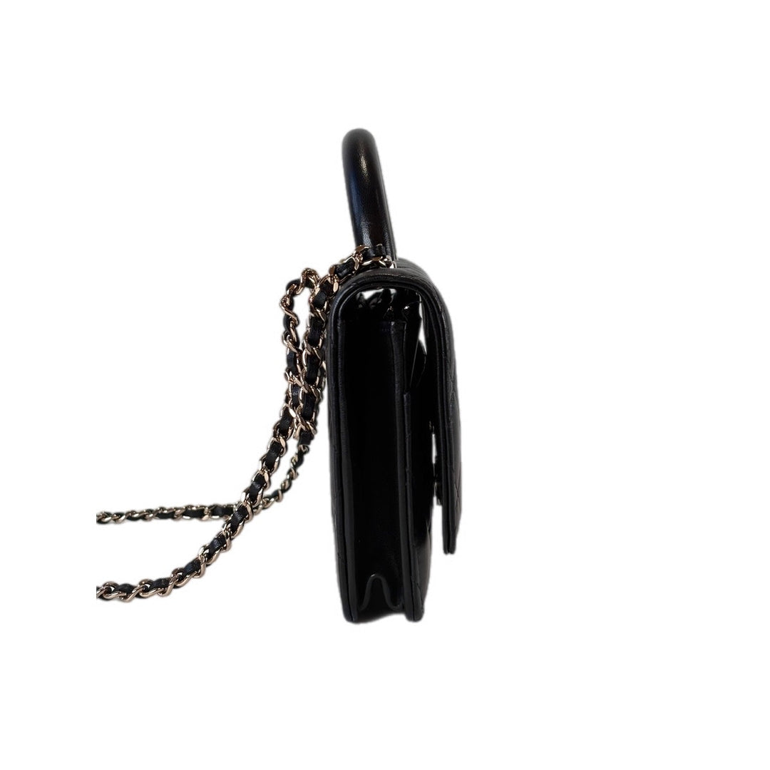 Chanel Classic Flap Woc With Top Handle Black Lambskin