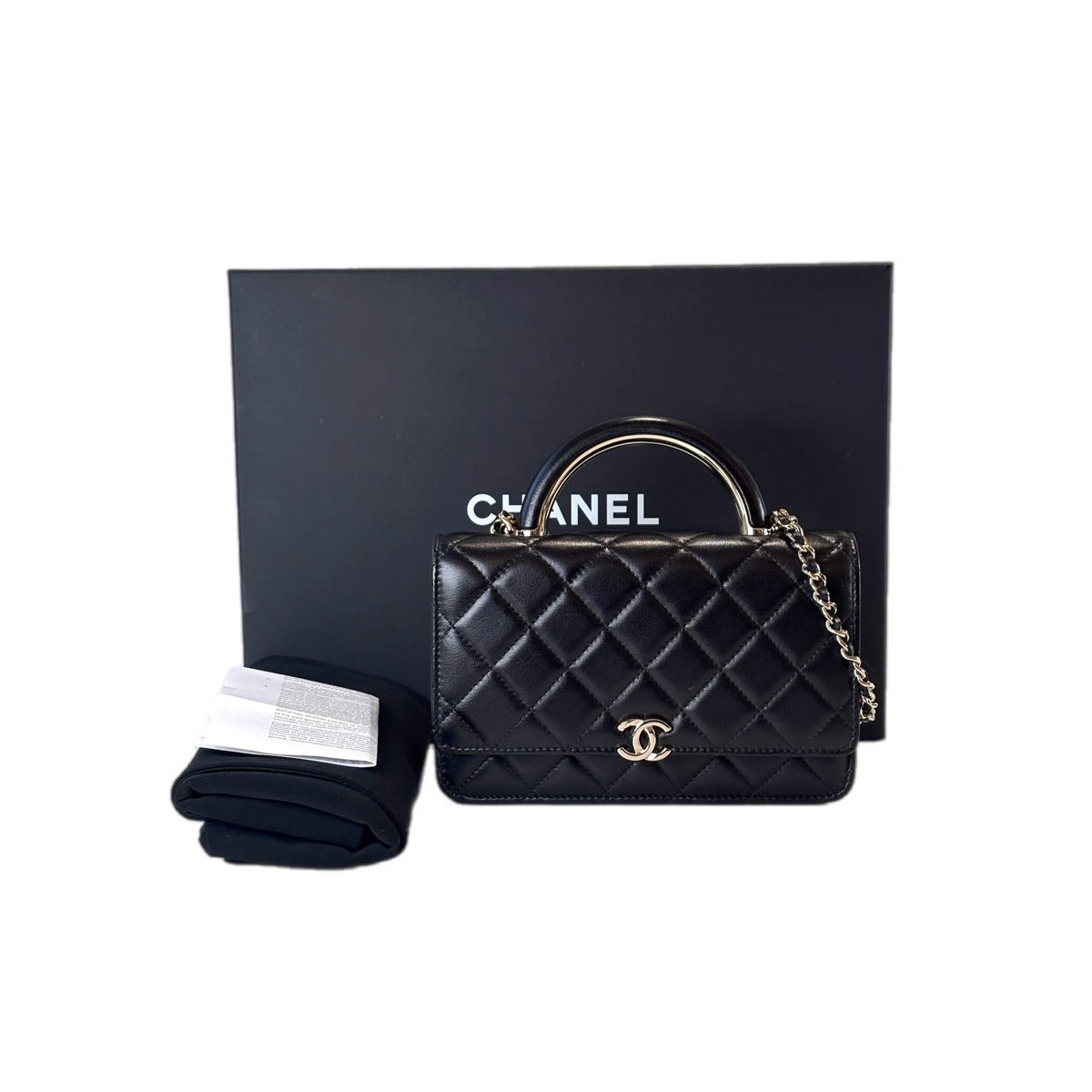 Chanel Classic Flap Woc With Top Handle Black Lambskin