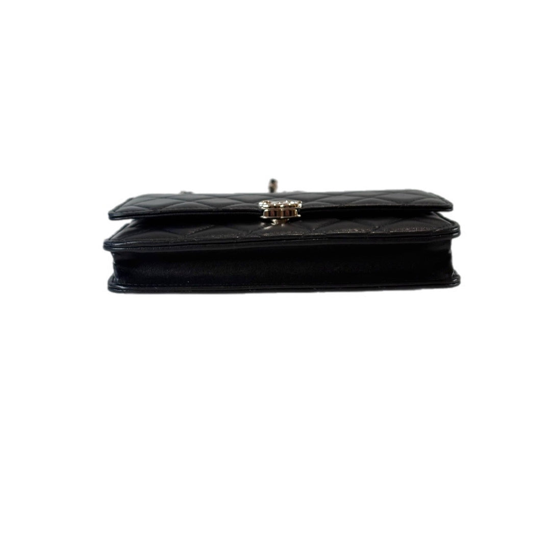 Chanel Classic Flap Woc With Top Handle Black Lambskin