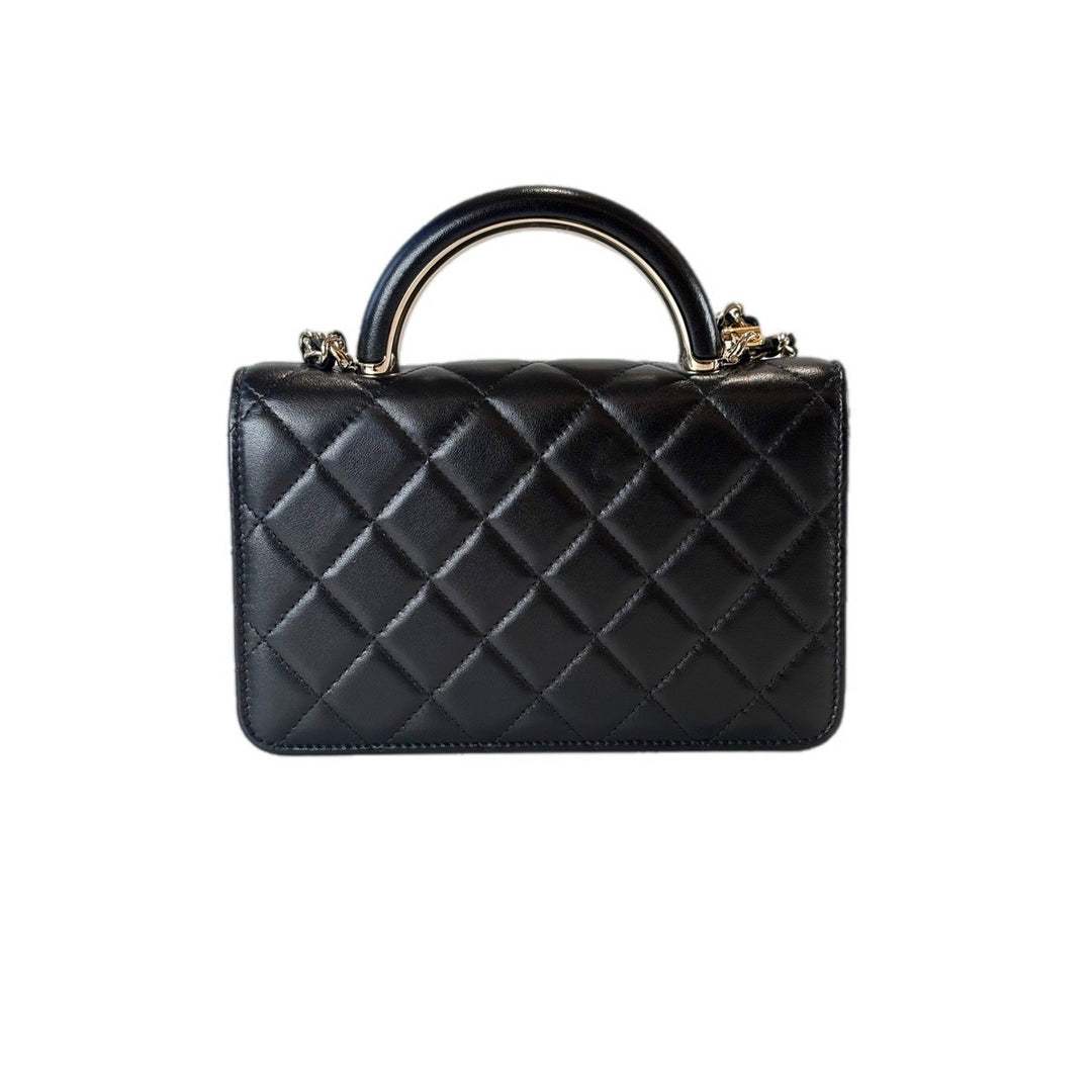 Chanel Classic Flap Woc With Top Handle Black Lambskin