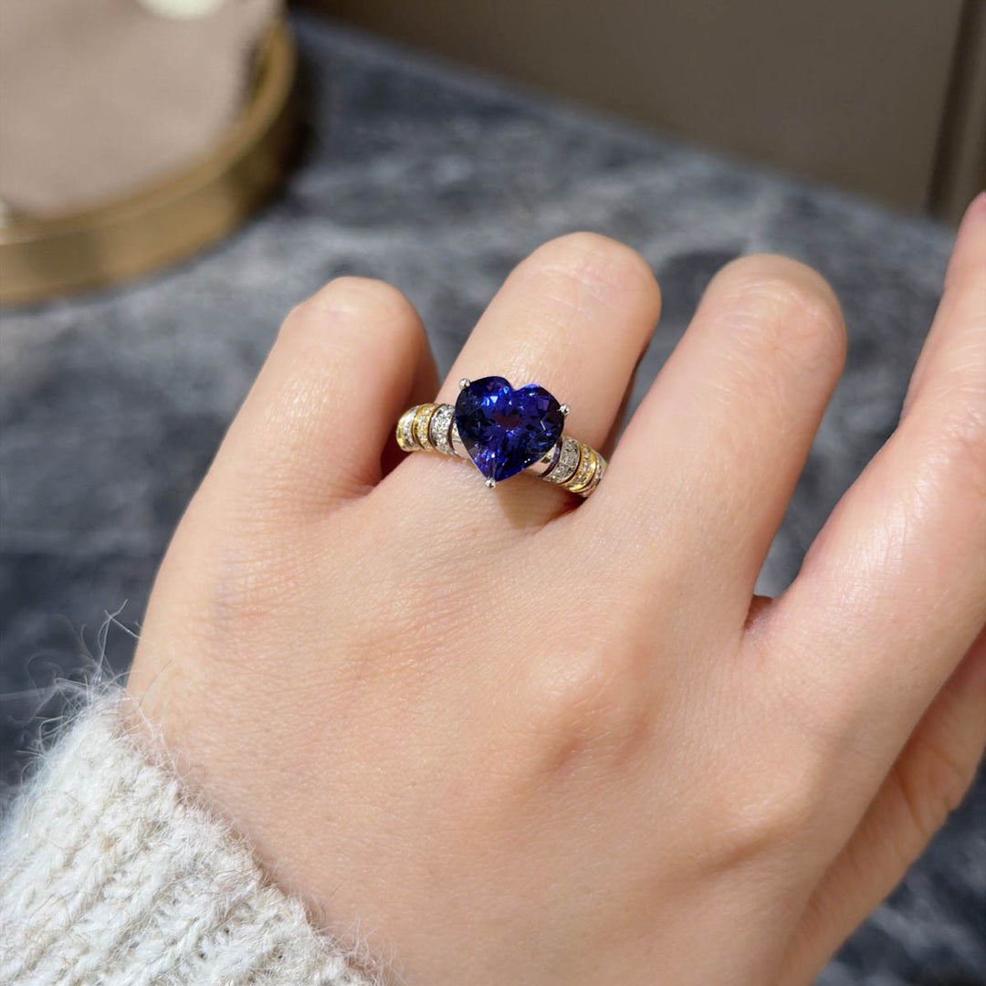 Natural Royal Blue Tanzanite Stone Ring 4.31ct, Diamond 0.34ct 18K Gold
