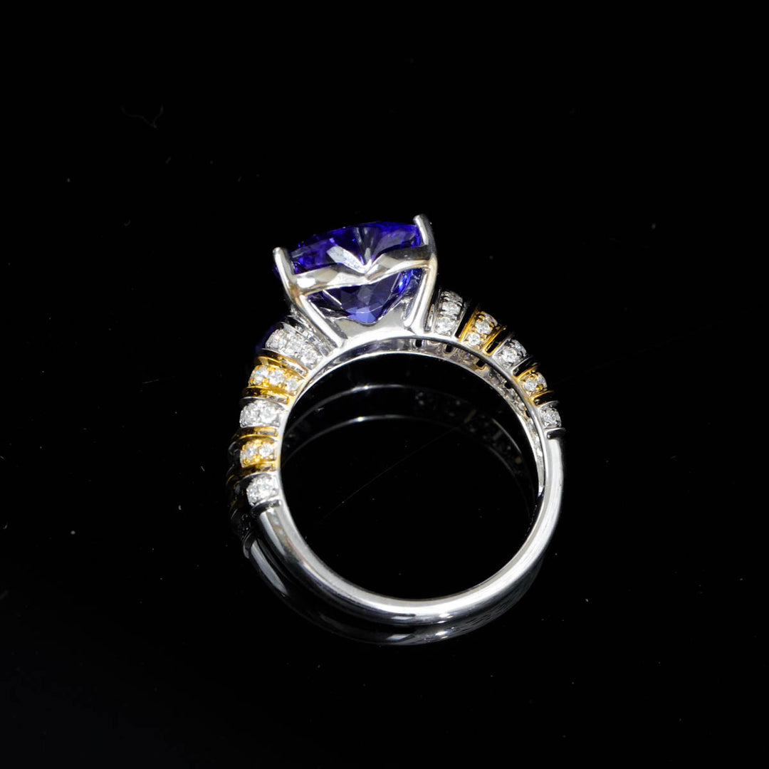 Natural Royal Blue Tanzanite Stone Ring 4.31ct, Diamond 0.34ct 18K Gold