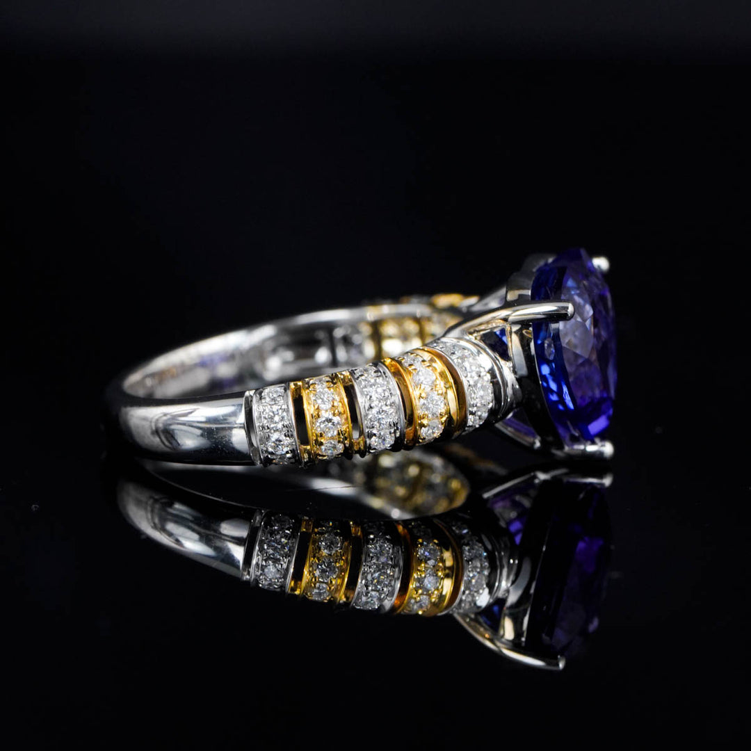 Natural Royal Blue Tanzanite Stone Ring 4.31ct, Diamond 0.34ct 18K Gold