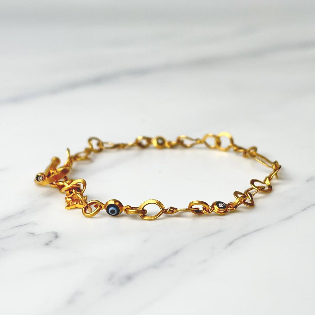 24k 999 Yellow Gold Bracelet with Diamond Turkish Craft 7.36g