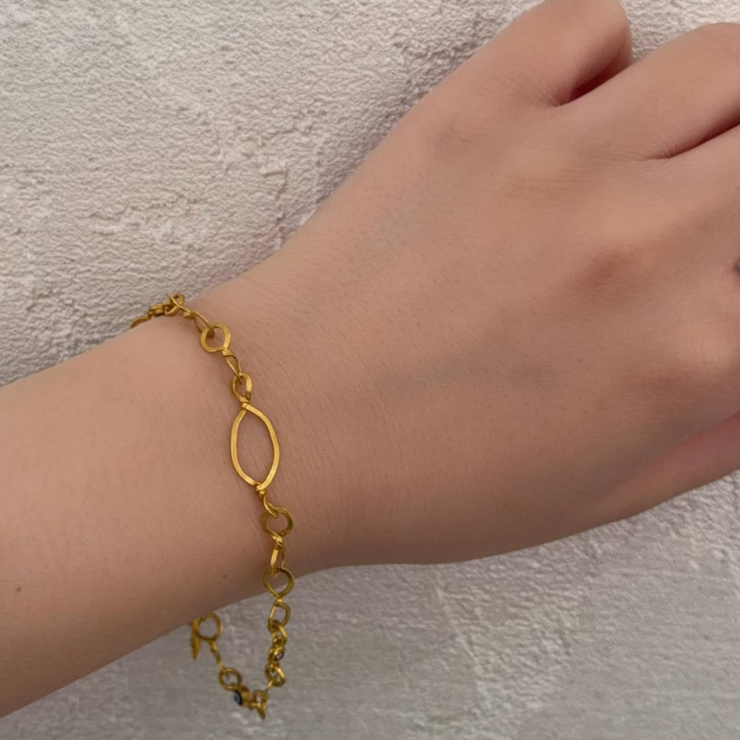 24k 999 Yellow Gold Bracelet with Diamond Turkish Craft 7.36g