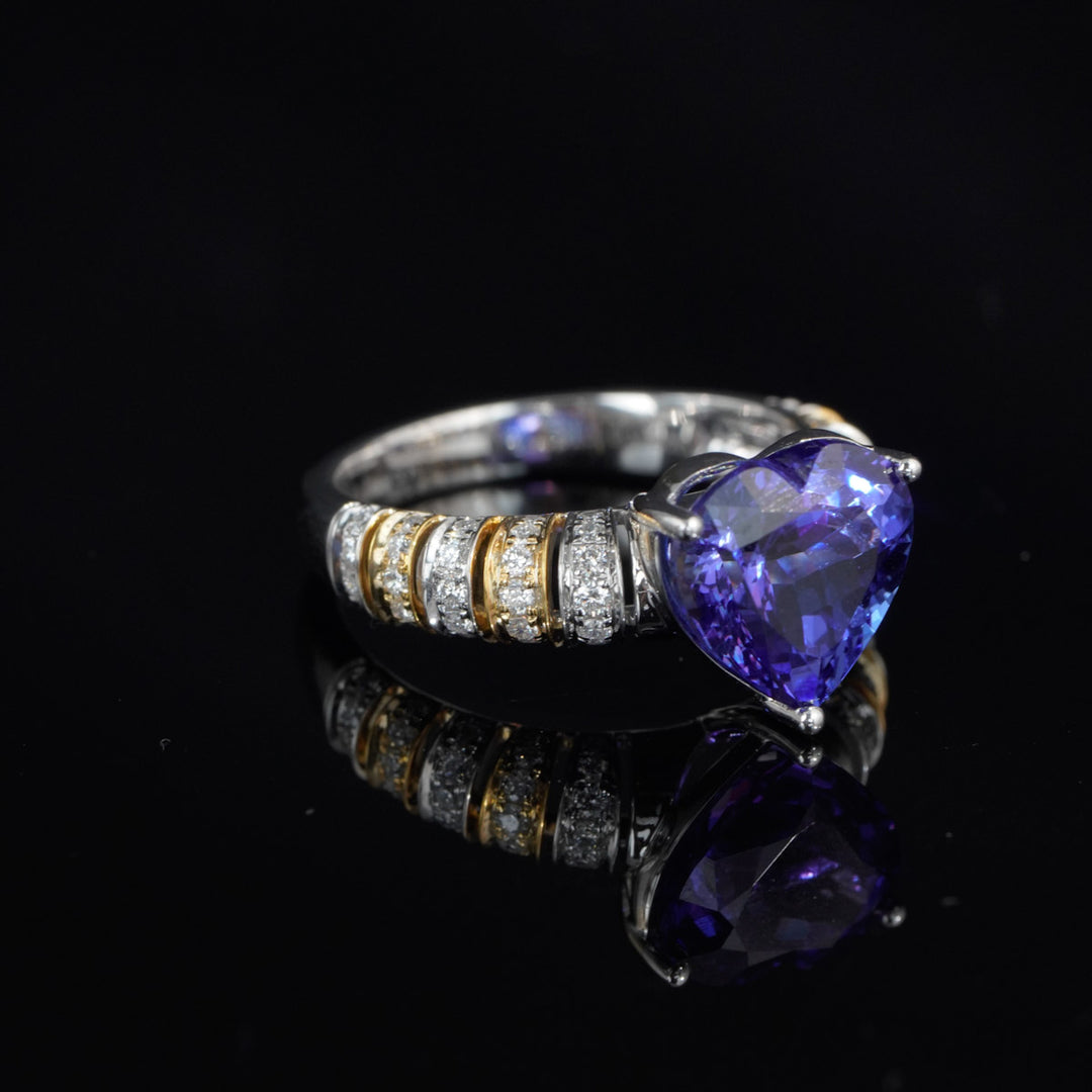 Natural Royal Blue Tanzanite Stone Ring 4.31ct, Diamond 0.34ct 18K Gold