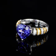 Natural Royal Blue Tanzanite Stone Ring 4.31ct, Diamond 0.34ct 18K Gold