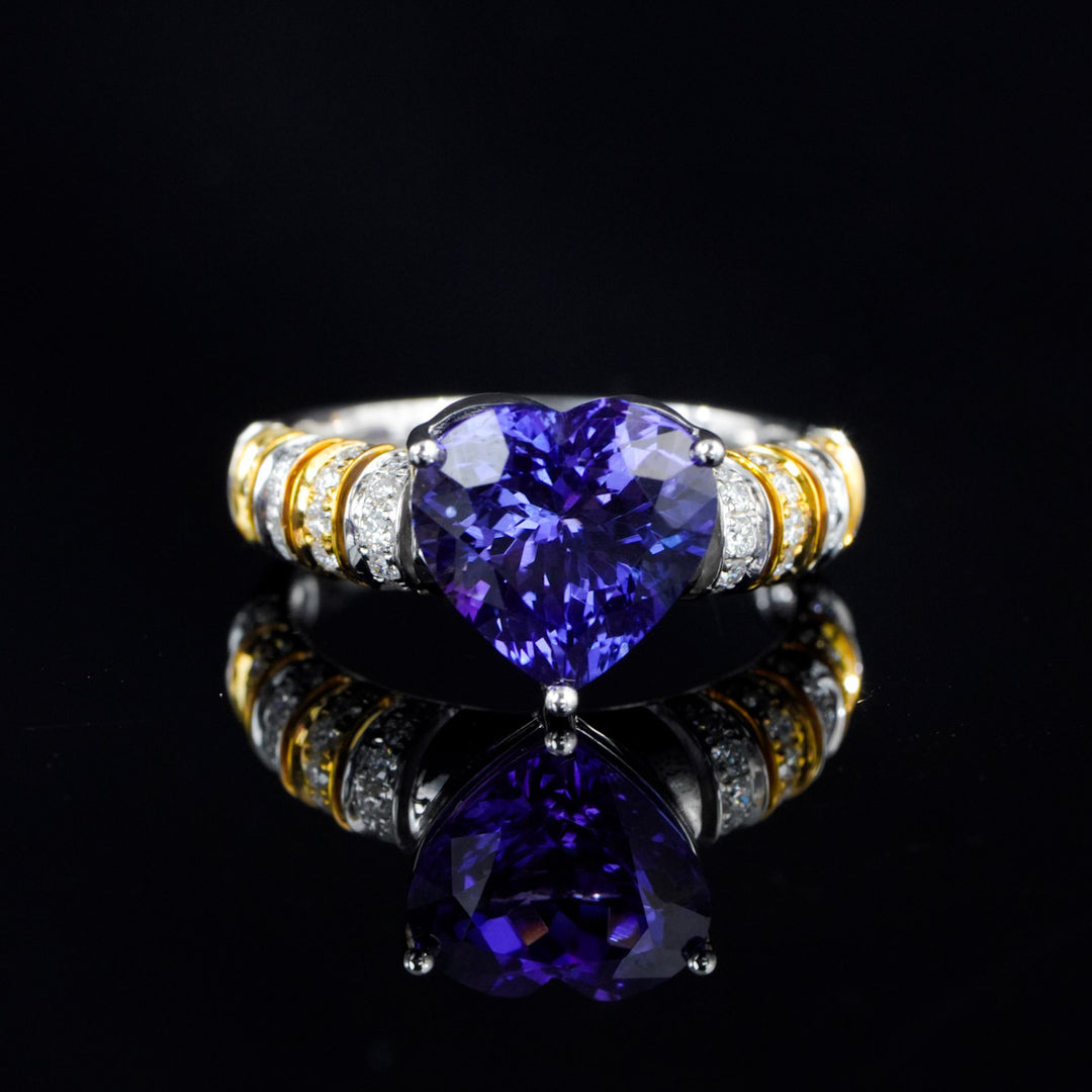 Natural Royal Blue Tanzanite Stone Ring 4.31ct, Diamond 0.34ct 18K Gold