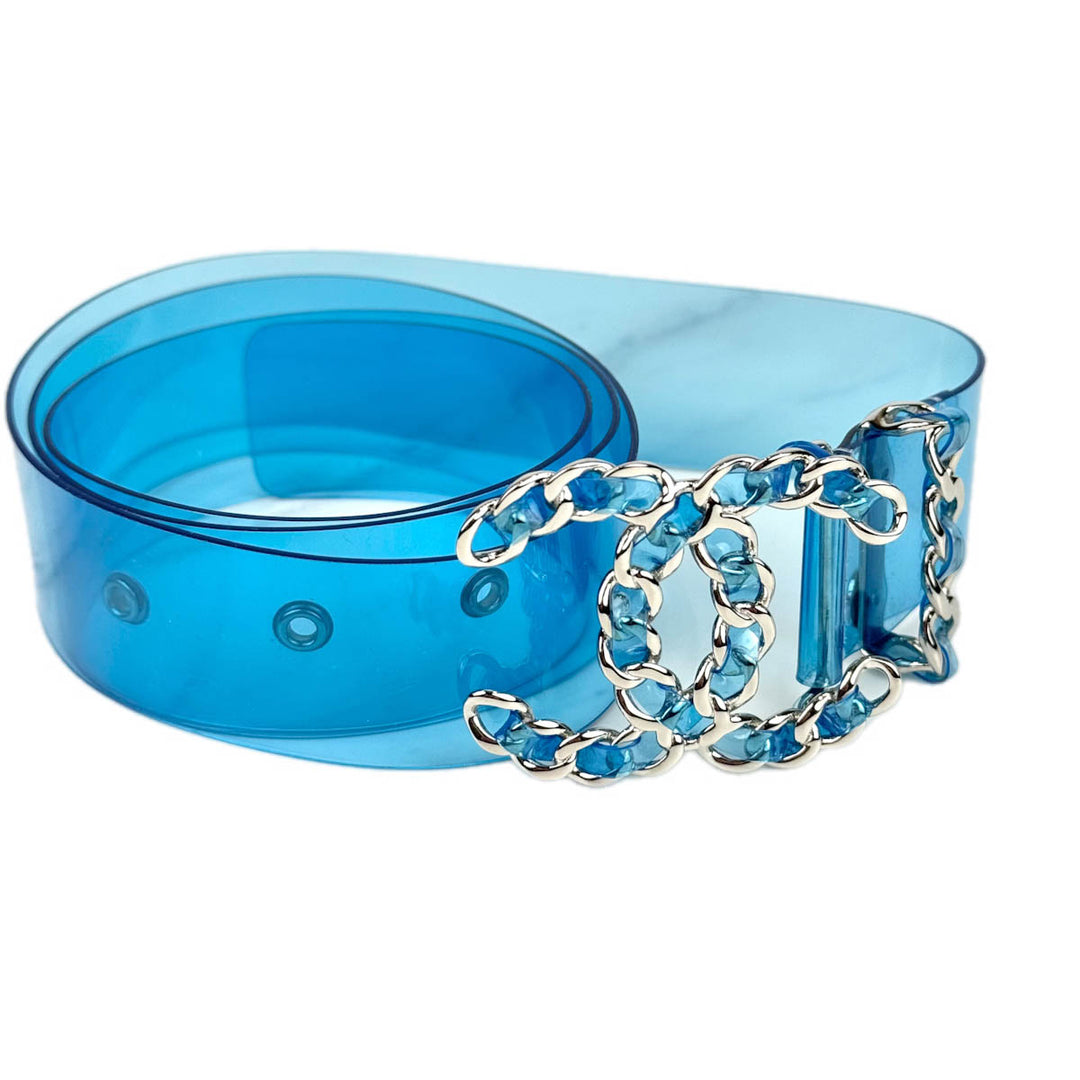 Chanel Blue CC Logo Runway PVC  Belt 85CM
