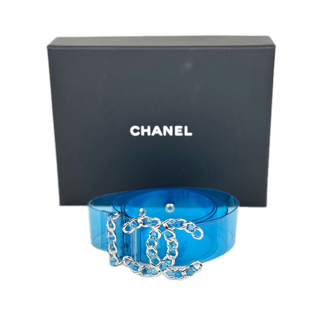 Chanel Blue CC Logo Runway PVC  Belt 85CM