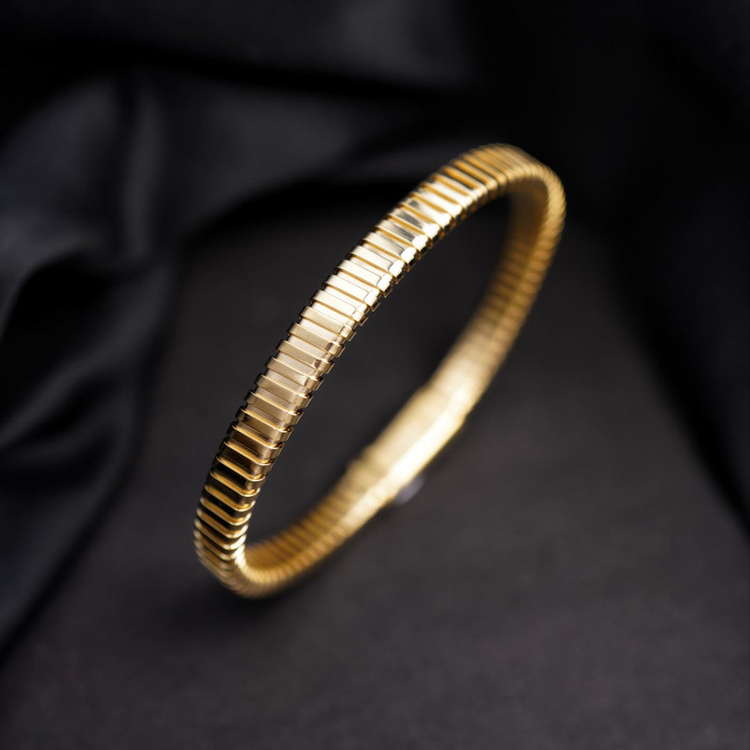 18K Solid Yellow Gold Stripe Bracelet, 6mm 11.85g
